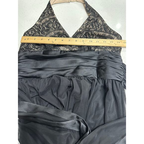 Holiday Party Dress Halter Midi Formal Evening Lace Overlay Black 8 Maggie Londn - Picture 9 of 12